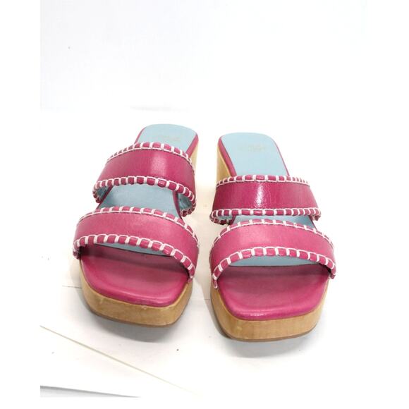Frances Valentine Pink Whip Stitch Wooden Clog Sandals sz 7.5 US - Picture 1 of 5